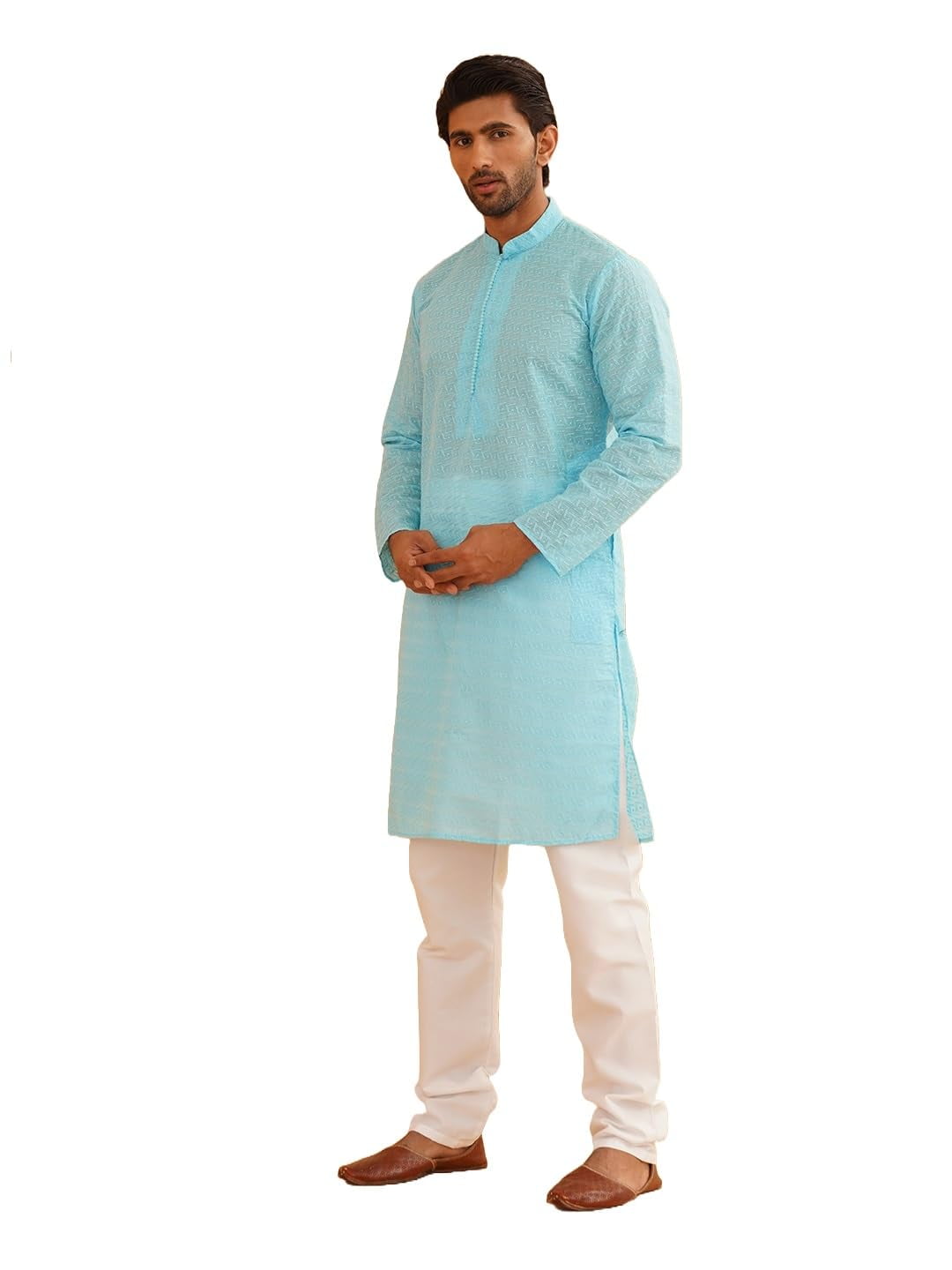 Sojanya Heren Katoenmix Gedrukte Kurta - Traditionele Indiase Lange Tuniek Pista Groen Maat L