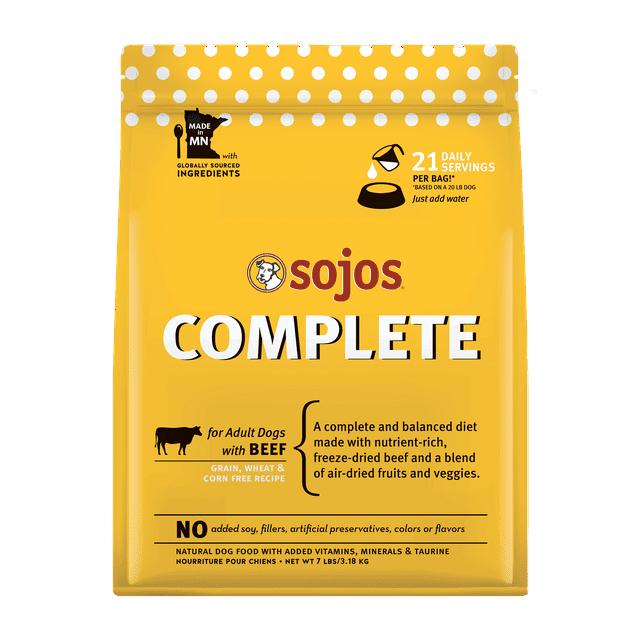 Sojos Complete Beef Recipe Adult Grain-Free Freeze-Dried Raw Dog Food, 7 Pound Bag