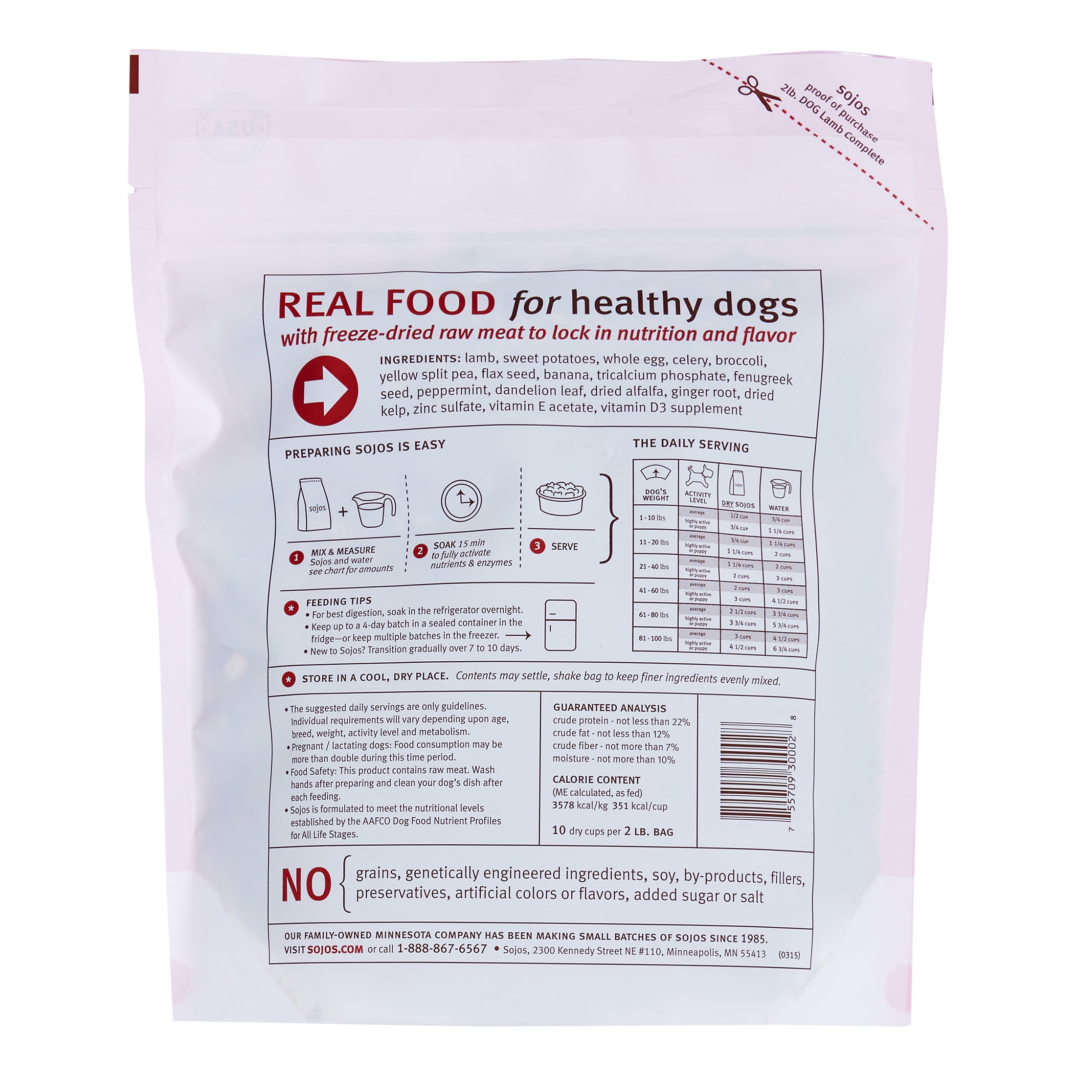 Sojos Complete GrainFree Lamb Recipe Freeze Dried Dog Food, 2 lb