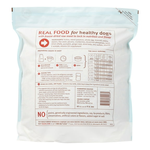 Sojos Complete Grain-Free Turkey Recipe Freeze Dried Dog Food, 8 lb