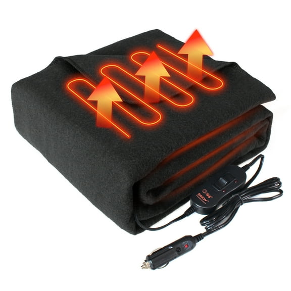 Sojoy Car heated Blanket,Soft Fleece Electric Blanket Throw with 2 Fast Heat Levels and 45' Times Auto Off Over-Heated Protection , 12v heated blanket Keep Warm in Driving,Travelling and Office(Black)