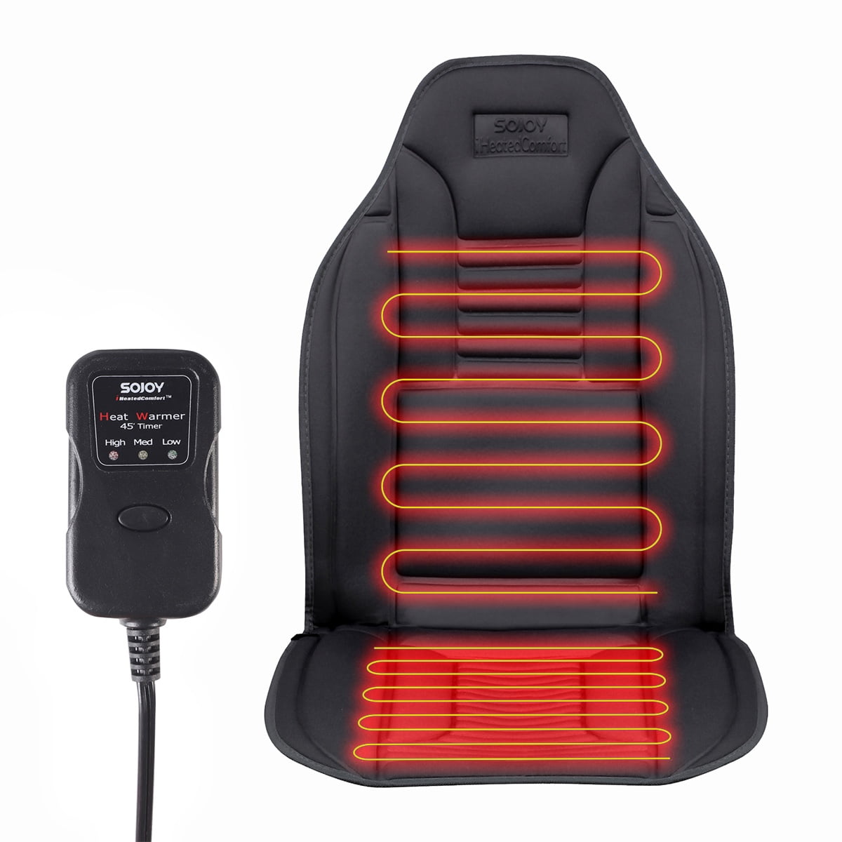 Sojoy Heated Seat Cushion Universal 12V Car Seat Heater Heated Cover Warmer  High/Medium/Low Temp Switch, 45 Minute Timer (Black)
