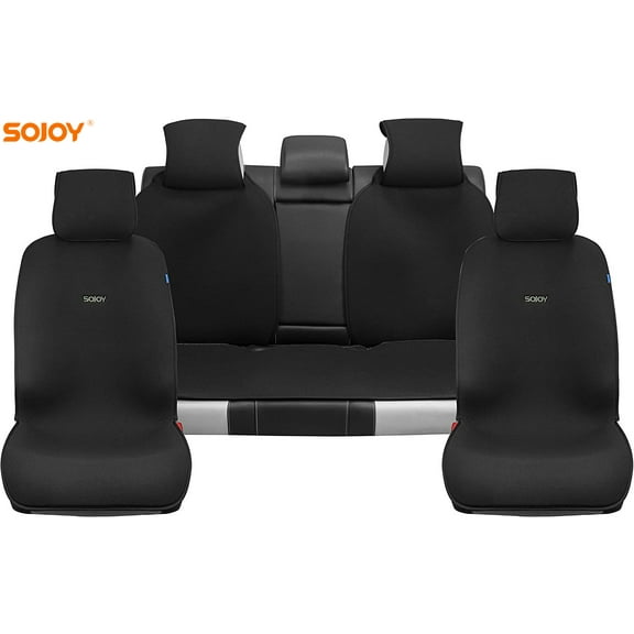 Sojoy Universal Four Seasons Full Set of Car Seat Cover and Cushions (Classic Black)