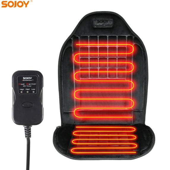 Sojoy Warm Plush Car Seat Cover with Smart Temperature and Timing Switch for Cold Days (Black)
