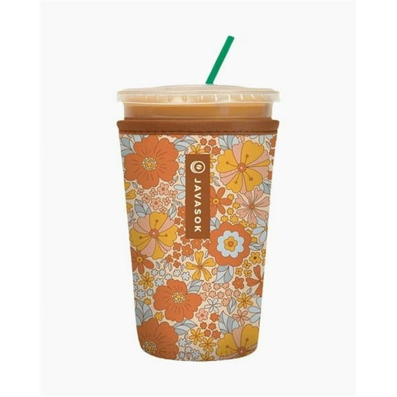 Sok-It 122317 16-20 oz Java Sok Iced Coffee & Cold Soda Insulated Neoprene Cup Sleeve, Flower Power - Medium