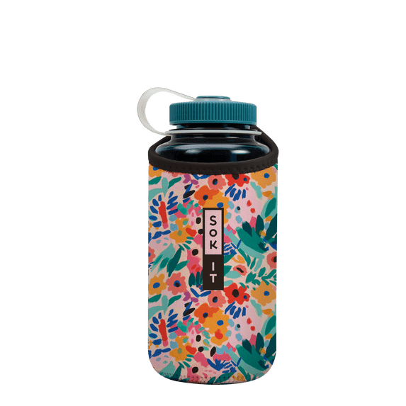 Sok It BotlSok Water Bottle Sleeve Insulated Neoprene Cover (Abstract Floral, Fits 32oz Nalgene)