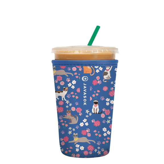Sok It JavaSok Iced Coffee & Cold Soda Insulated Neoprene Cup Sleeve (Purr-fection, Medium: 22 - 28oz)