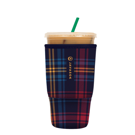 Sok It JavaSok Iced Coffee & Cold Soda Insulated Neoprene Cup Sleeve (Tartan Royale, Large: 30 - 32oz)