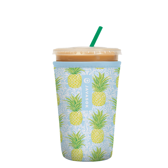 Sok It JavaSok Iced Coffee & Cold Soda Insulated Neoprene Cup Sleeve (The Preppy Pineapple, Medium: 22 - 28oz)