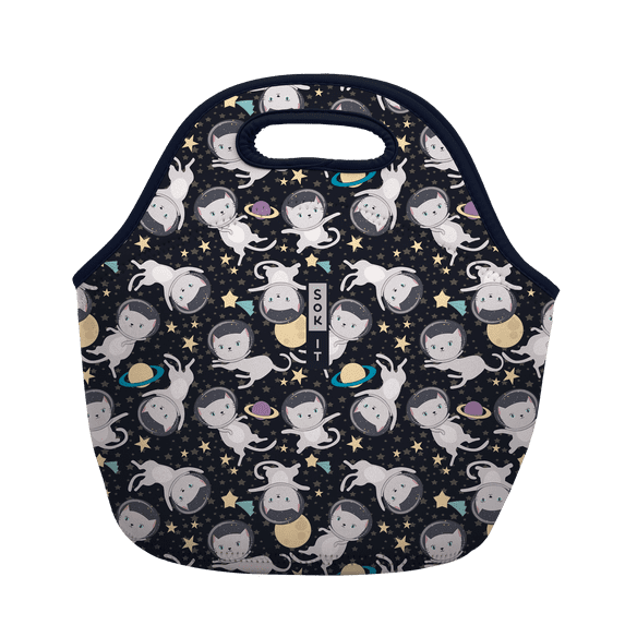 Large Cattery Sok It LunchTote Zippered Bag Insulated Neoprene Caddy (Cats in Space ...