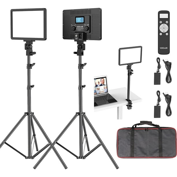 Sokani P25 2PCs LED Video Light Key Light LED Panel Lights Bi-Color 2800K-8000K 12.6" 25W CRI95+ 8 FX w/1.8m Light Stand Metal Desk Mount Stand for Game/Live Streaming/YouTube/Photography/Zoom Meeting