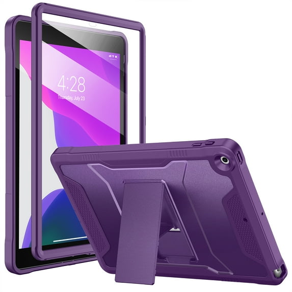 Soke Case for iPad 9th/8th/7th Generation 10.2-Inch (2021/2020/2019 Release), with Built-in Screen Protector and Kickstand, Rugged Full Body Protective Cover for Apple iPad 10.2 Inch - Dark Purple