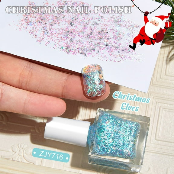 Sokhug 10ml Christmas Glitter Nail Polish Water-Based Baking-Free Formula Festive Sparkle for Holiday Manicures Long-Lasting Shine for Parties & Gatherings