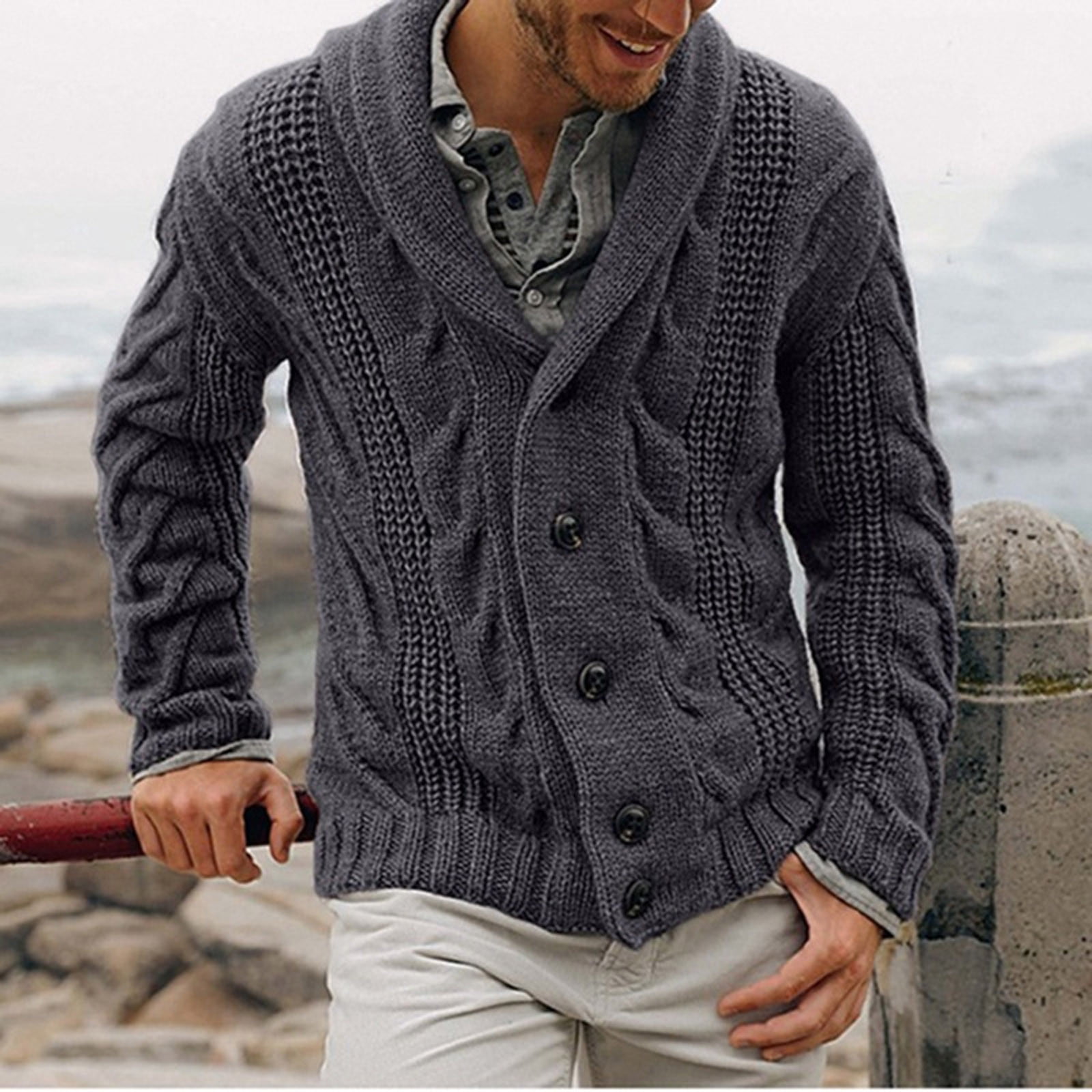 Sokhug 2023 Fall Winter Casual Trendy Men Solid Cardigan Long Sleeve