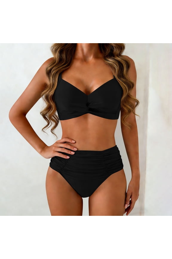 2026 New Womens High Waisted Split Swimsuit Spaghetti Strap Bikini Set Bathing Suit