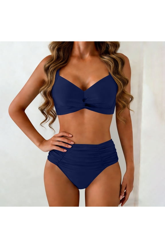 2026 New Womens High Waisted Split Swimsuit Spaghetti Strap Bikini Set Bathing Suit