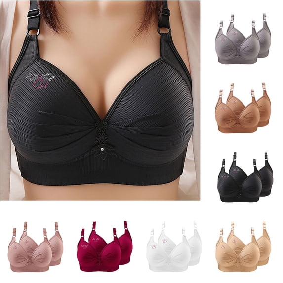 Sokhug 2PC Deep Cup Print Bras Wide Band Back Smoothing Bras for Women Push Up Hide Back Fat Full Coverage Breathable Bras