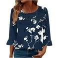 thumbnail image 1 of Sokhug 3/4 Length Sleeve Womens Tops Dressy Casual Shirts Ruffle Bell Sleeve Front Pleated Fasion Trendy Summer Blouses, 1 of 6