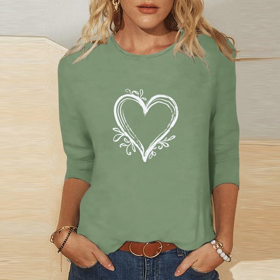 Sokhug 3/4 Sleeve V Neck Valentines Shirts for Women Cute Love Graphic Shirts Trendy Spring Tops Blouses
