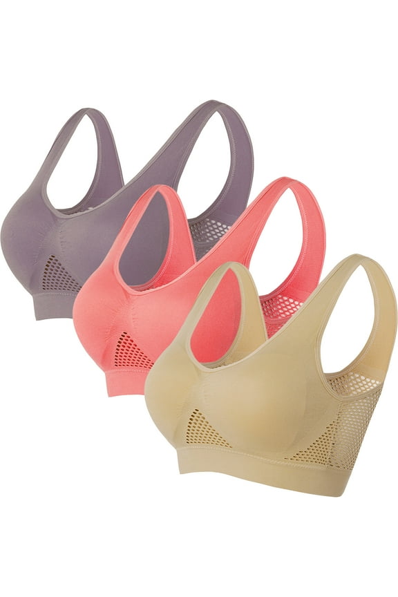 3-Pack Women's Seamless Wireless Cooling Back Comfort Bra with Removable Pads