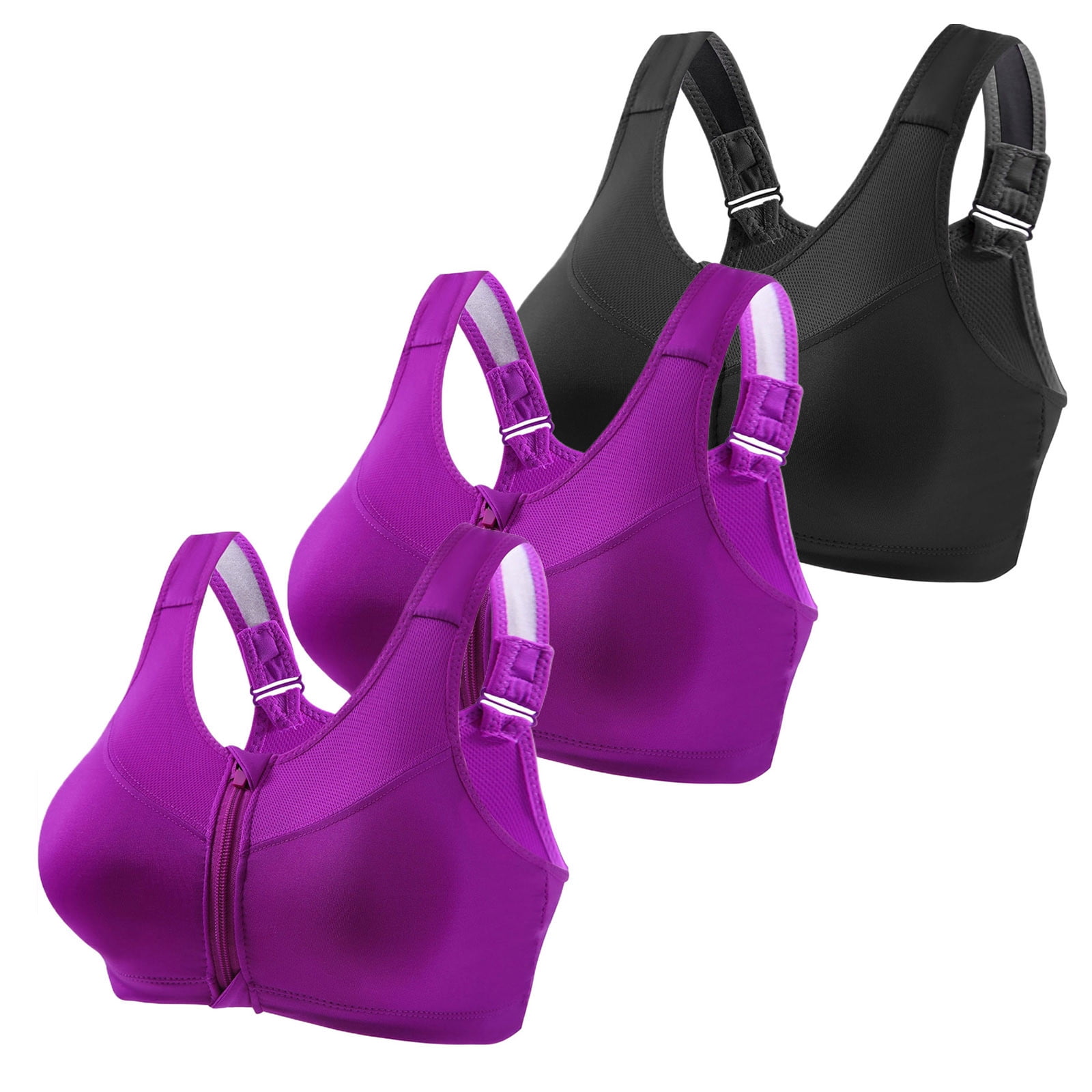 Sokhug 3PC Women Adjustable Front Zipper Sports Bra,Yoga Running
