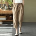 thumbnail image 1 of Sokhug Capri Pants for Women Cotton Blend Drawstring Elastic Waist Breathable Loose Fit Summer Trousers with Pockets, 1 of 6