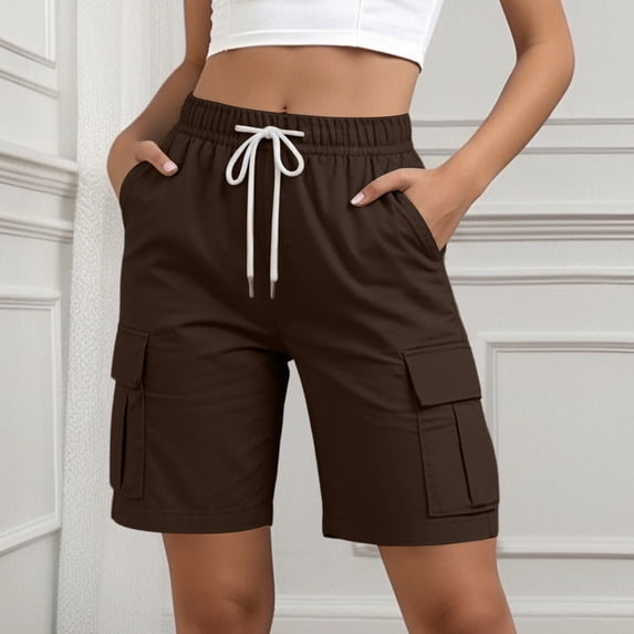 Sokhug Cargo Shorts for Women Elastic Drawstring with Multiple Pockets Casual Loose Fit Utility Summer Hiking Shorts