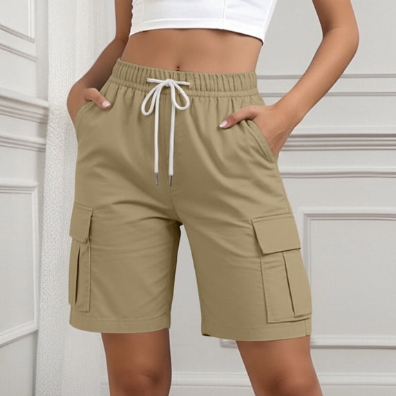Sokhug Cargo Shorts for Women Elastic Drawstring with Multiple Pockets Casual Loose Fit Utility Summer Hiking Shorts