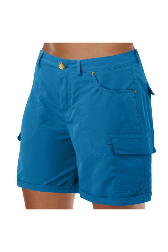 Cargo Shorts for Women Mid Waist Casual Multi-Pocket with Rolled Hem Summer Utility Shorts