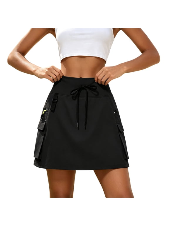 Cargo Skirt for Women High Waist Drawstring A Line Mini Skirt with Multi Pockets Casual Athletic Skort
