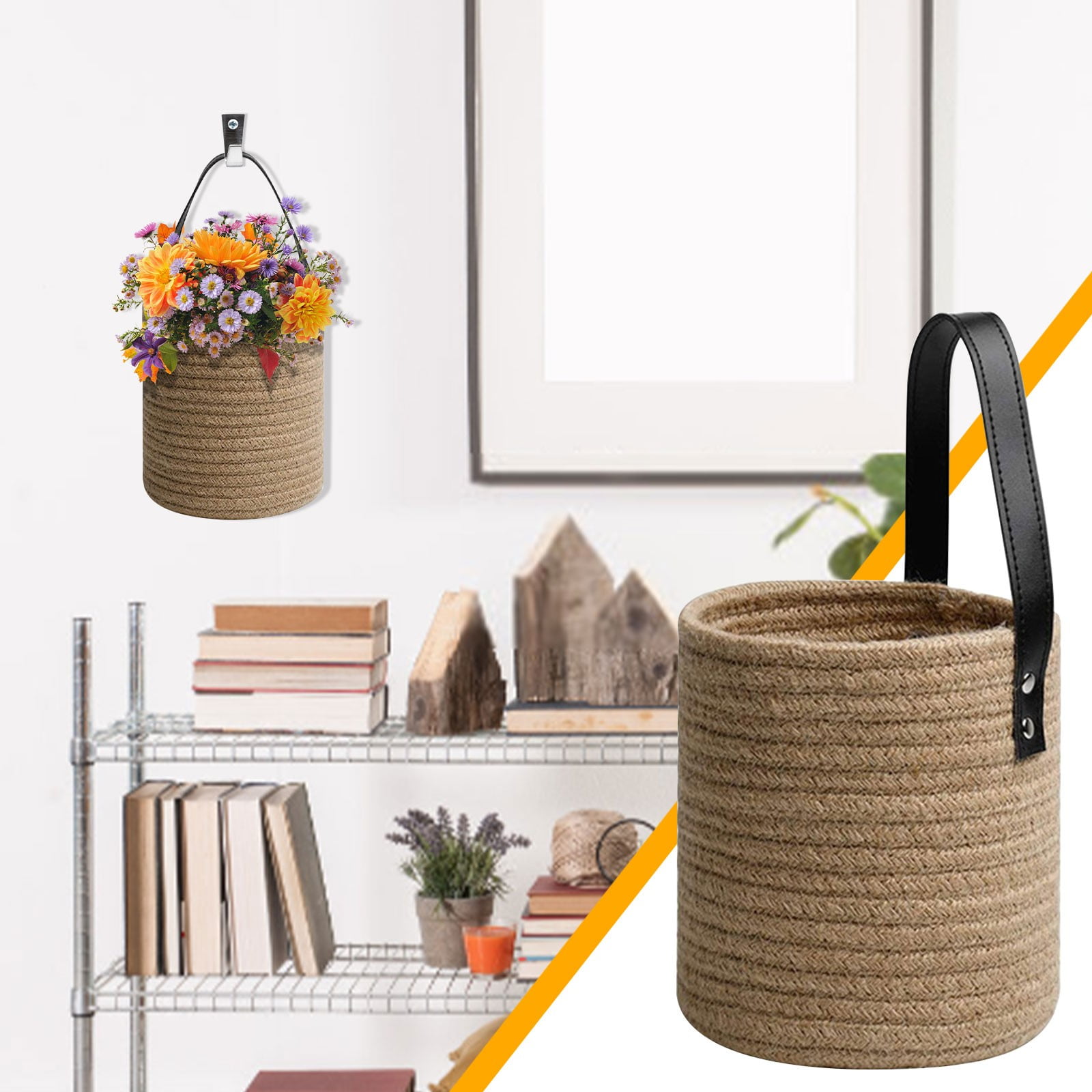 Sokhug Jute Hanging Basket - Small Woven Fern Hanging Rope Basket ...