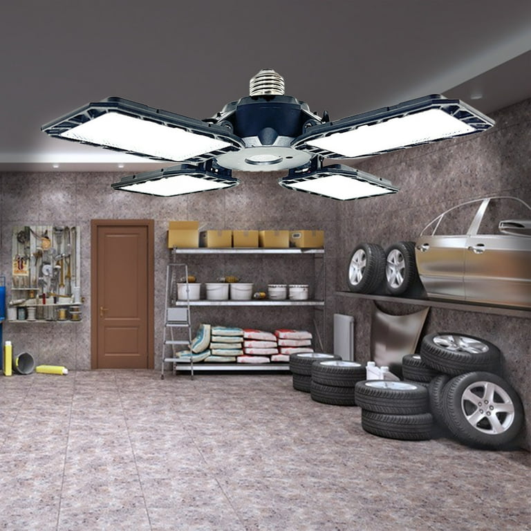 Sokhug Clearance LED Garage Lights Deformable LED Garage Ceiling Lights with Adjustables Panels LED Shop Lights for Garage Workshop Basement Support