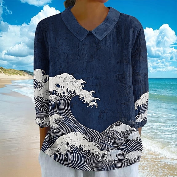 Sokhug Collared Boho Tops for Women Long Sleeve Floral Blouses Dressy Casual Vintage Graphic Shirts Loose Pullover Tops