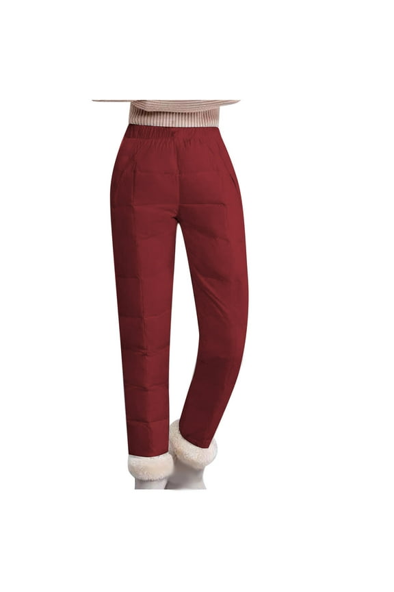 Down Pants for Women Lightweight Puffy Sweat Pants Mid Waist Puffer Sweatpants Quilted Cotton Trousers