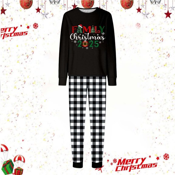 Sokhug Family Christmas Pjs Matching Sets Christmas Pajamas Funny Printed Top and Plaid Pants Sleepwear for Family