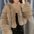 thumbnail image 1 of Sokhug Faux Fur Jackets for Women Puffy Cropped Open Front Jacket Winter Warm Plush Coat Brown, 1 of 4