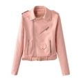 thumbnail image 1 of Sokhug Faux Leather Jacket Women Motorcycle Short Coat Moto Biker Blazer Casual Pleather Jackets, Pink, 1 of 3