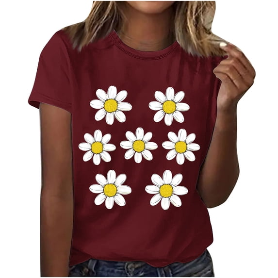 Sokhug Flower Shirt for Women Crewneck Graphic Tee Short Sleeve Floral Tops