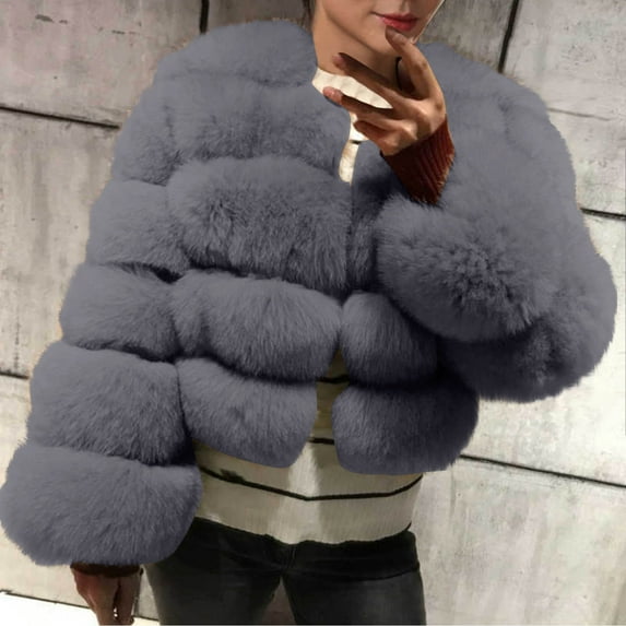 Sokhug Fuzzy Faux Fur Jacket for Women Fleece Puffy Open Front Cardigan Winter Warm Long Sleeve Cropped Outerwear