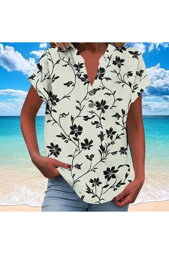 Gradient Color Tops for Women V Neck Button Down Tunic T Shirts Short Sleeve Soft Plus Size Summer Shirt