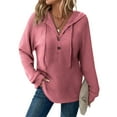 thumbnail image 1 of Sokhug Hoodies for Women Waffle Knit V Neck Oversized Sweatshirt Button Down Drawstring Hooded Pullover Tops for Fall, 1 of 6