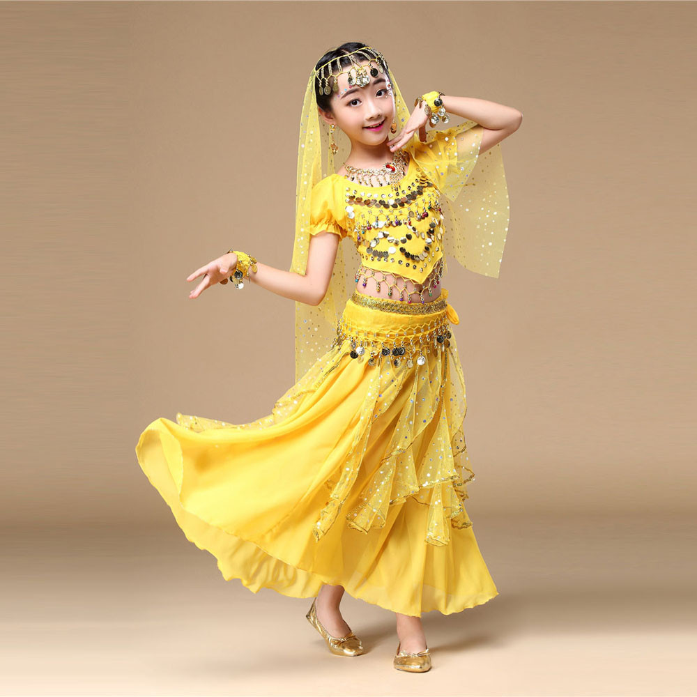 Sokhug Kids' Girls Belly Dance Outfit Costume India Dance Clothes+Skirt - image 1 of 8