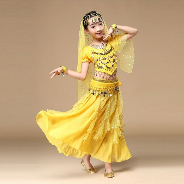 Sokhug Kids' Girls Belly Dance Outfit Costume India Dance Clothes+Skirt