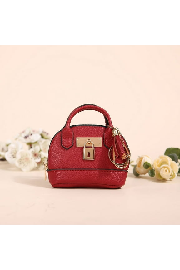 Leather Mini Key Chain Cosmetic Bag Women's Portable Zipper Pouch Holds Lipstick Cards & Data Cables Stylish Key Ring Organizer for Travel & Daily Use