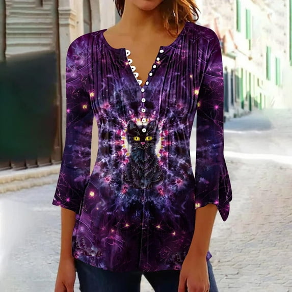 Sokhug Long Sleeve Tunic Tops for Women Trendy Vintage Floral Print Button Down Shirts Casual Loose Comfy Blouse