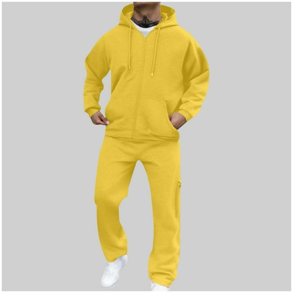 Sokhug Men's Classic Two Piece Set Fleece Zip Hoodie Jacket Elastic Waist Sweatsuits Cargo Pants Outdoor Sweatpants