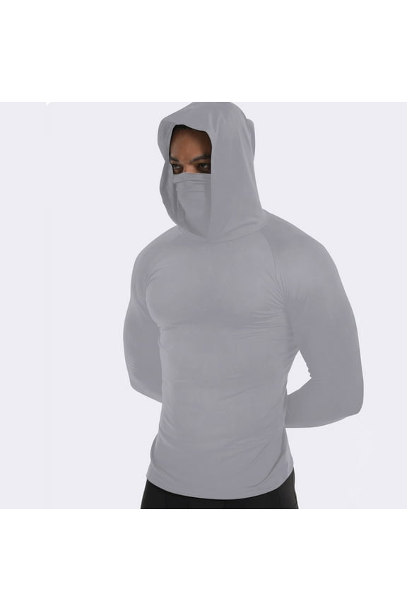 Men's Thermal Compression Shirts Hoodie with Mask, Long Sleeve Winter Sports Base Layer Top, Active Running Shirt