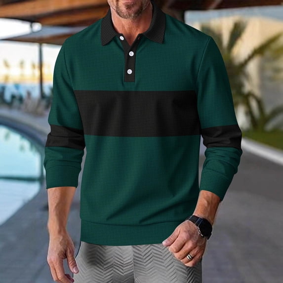 Sokhug Men's Vintage Striped Sweater Color Block Lightweight Long Sleeve Collared Knit Shirts