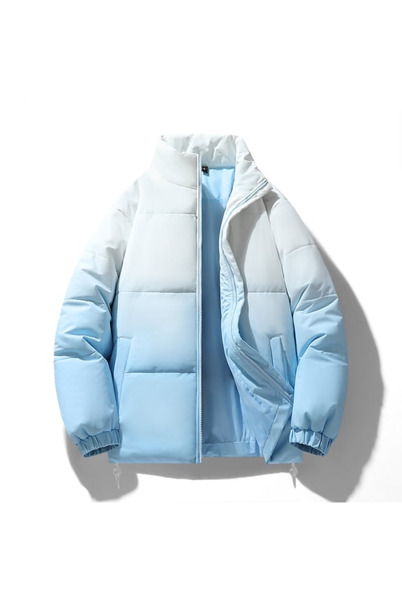 Mens Streetwear Gradient Warm Bubble Puffer Jacket Quilted Winter Bomber Jacket Anorak Outerwear Snow Coats