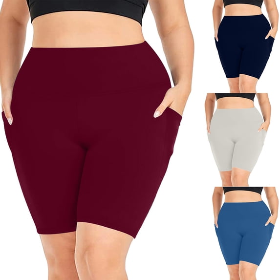 Sokhug Plus Size High Waisted Biker Shorts for Women Oversized Drying Elastic Yoga Shorts with Pockets Tummy Control Athletic Workout Running Gym Shorts